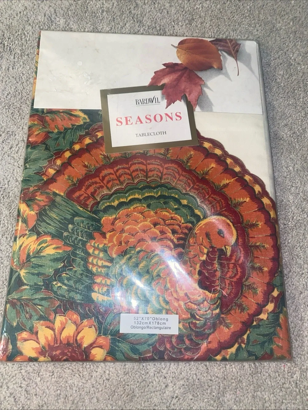 Bardwil‎ Seasons Turkey Thanksgiving VTG Tablecloth 52”x70” Oblong Autumn Hill